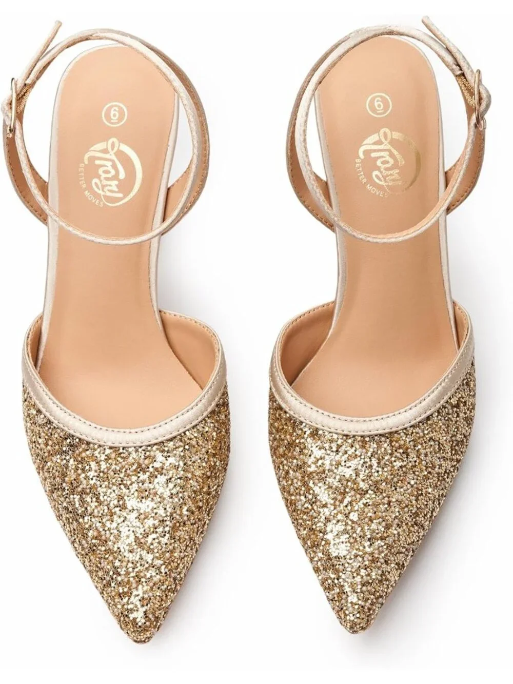 Women's Gold Slingback Pointed Toe Stiletto Heels Ankle Strap Dress Shoes